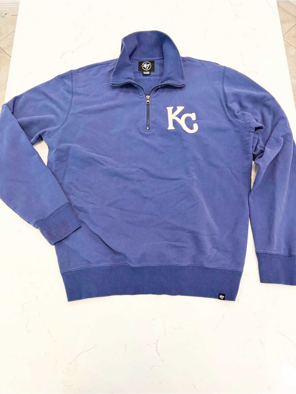 47 Brand KC Quarter-Zip Sweater in Royal Blue with White Logo